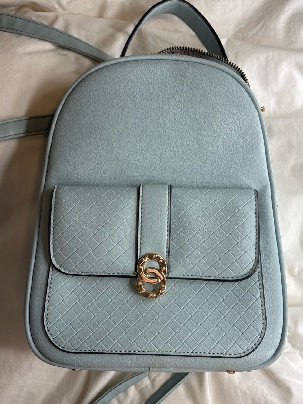 Light Blue Women's Backpack Purse with Gold Hardware